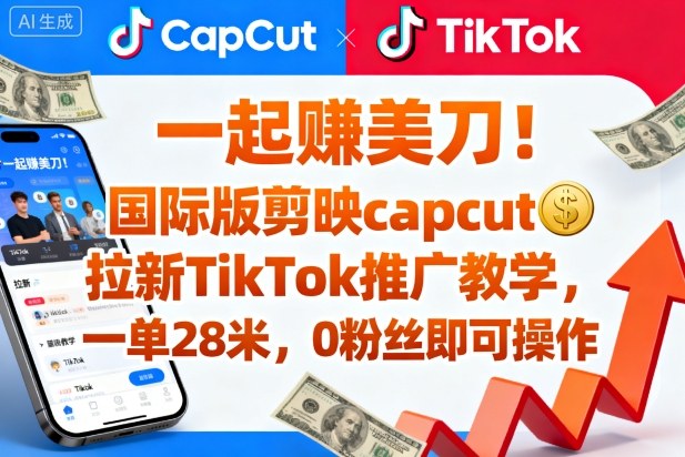 一起賺美刀！国际版剪映capcut拉新TikTok推广教学，一单28米，0粉丝即可操作（附推广入口和教学）汇创网-网创项目_汇创网_中创网_福缘网_冒泡网_网创项目平台汇创网