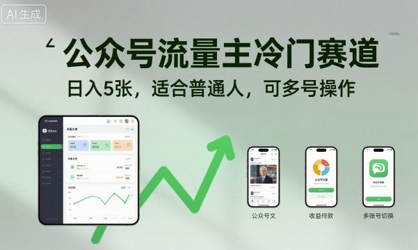公众号流量主冷门赛道，日入5张，适合普通人，可多号操作汇创网-网创项目_汇创网_中创网_福缘网_冒泡网_网创项目平台汇创网
