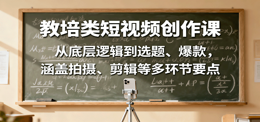 教培类短视频创作课：从底层逻辑到选题、爆款，涵盖拍摄、剪辑等多环节要点汇创网-网创项目_汇创网_中创网_福缘网_冒泡网_网创项目平台汇创网