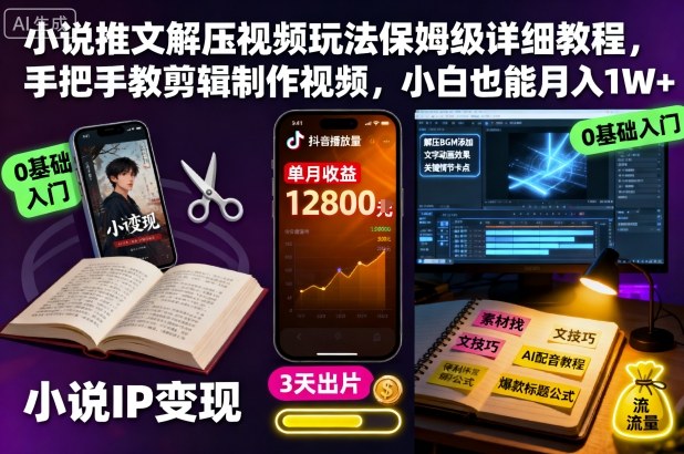 小说推文解压视频玩法保姆级详细教程,手把手教剪辑制作视频,小白也能月入1W+汇创网-网创项目_汇创网_中创网_福缘网_冒泡网_网创项目平台汇创网