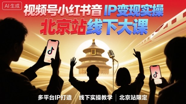 视频号小红书抖音IP变现实操北京站线下大课，40+行业短视频高变现姿势，100+IP高变现实操技术汇创网-网创项目_汇创网_中创网_福缘网_冒泡网_网创项目平台汇创网