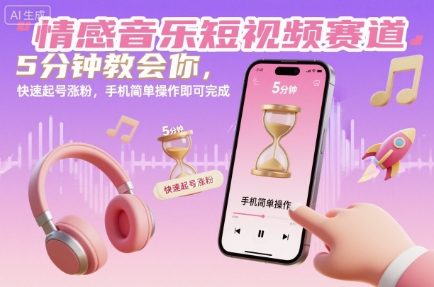 情感音乐短视频赛道,5分钟教会你,快速起号涨粉,手机简单操作即可完成汇创网-网创项目_汇创网_中创网_福缘网_冒泡网_网创项目平台汇创网