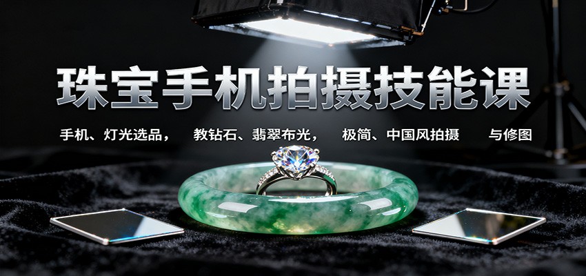 珠宝手机拍摄技能课:手机、 灯光选品，教钻石、翡翠布光，极简、中国风拍摄与修图汇创网-网创项目_汇创网_中创网_福缘网_冒泡网_网创项目平台汇创网