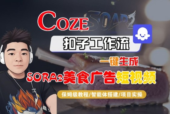 Coze扣子智能体工作流一键生成“SORA2美食广告“短视频,全流程保姆级教学汇创网-网创项目_汇创网_中创网_福缘网_冒泡网_网创项目平台汇创网