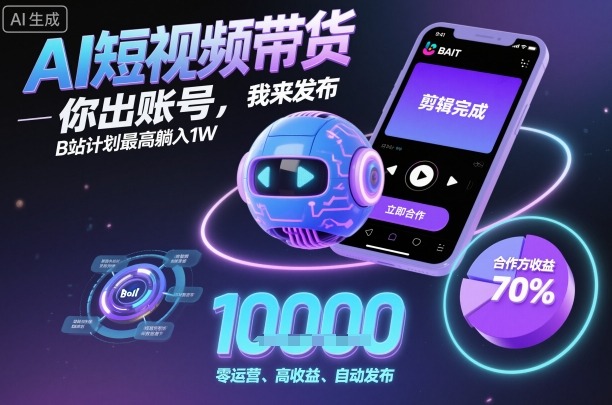AI短视频带货，你出账号，我来发布，B站计划最高躺入1W【揭秘】汇创网-网创项目_汇创网_中创网_福缘网_冒泡网_网创项目平台汇创网