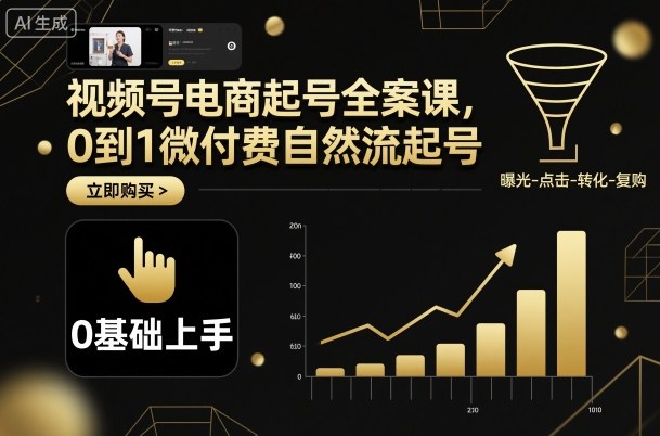视频号电商起号全案课，0到1微付费自然流起号汇创网-网创项目_汇创网_中创网_福缘网_冒泡网_网创项目平台汇创网