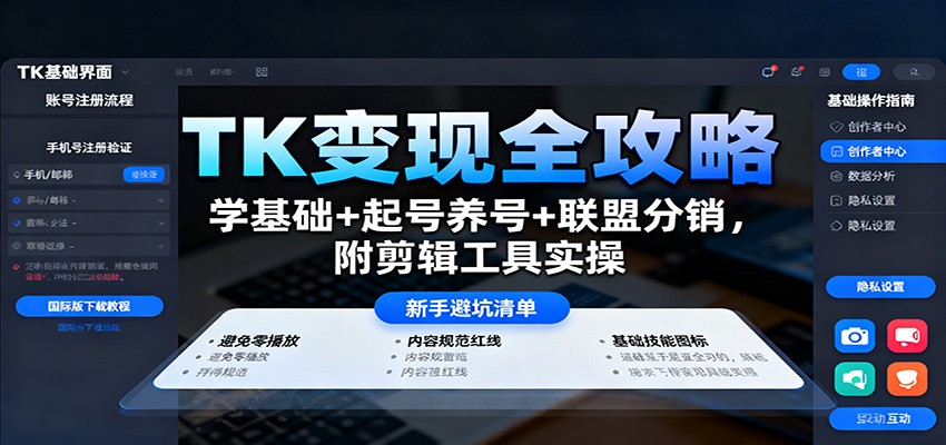 TK变现全攻略：学基础+起号养号+联盟分销，附剪辑工具实操汇创网-网创项目_汇创网_中创网_福缘网_冒泡网_网创项目平台汇创网