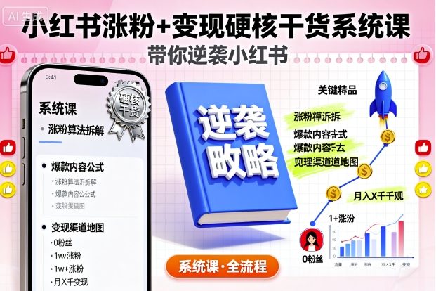 小红书涨粉+变现硬核干货系统课，带你逆袭小红书汇创网-网创项目_汇创网_中创网_福缘网_冒泡网_网创项目平台汇创网