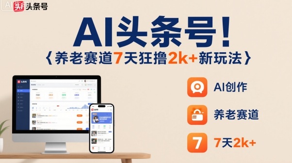 AI头条号，7天狂撸2k+，做养老赛道，新风口新玩法汇创网-网创项目_汇创网_中创网_福缘网_冒泡网_网创项目平台汇创网