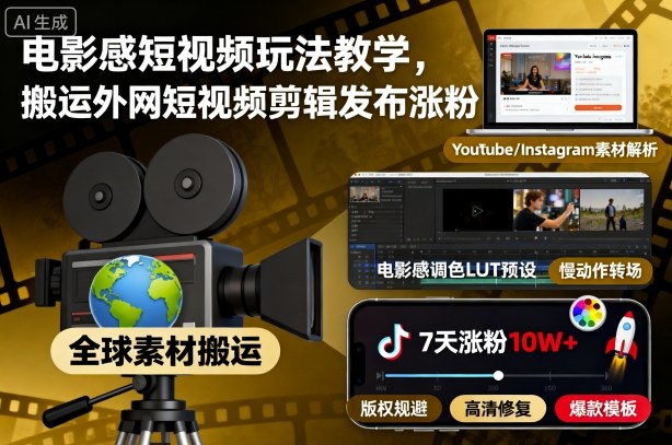 电影感短视频玩法教学,搬运外网短视频剪辑发布涨粉汇创网-网创项目_汇创网_中创网_福缘网_冒泡网_网创项目平台汇创网