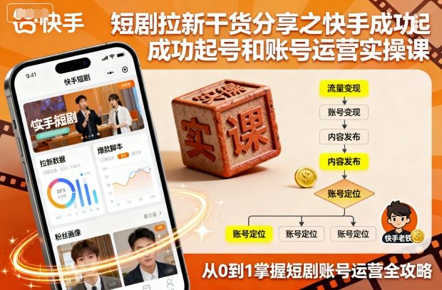 短剧拉新干货分享之快手成功起号和账号运营实操课汇创网-网创项目_汇创网_中创网_福缘网_冒泡网_网创项目平台汇创网