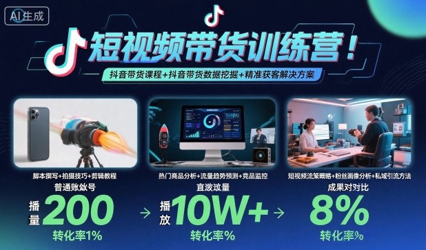 短视频带货训练营，抖音带货课程+抖音带货数据挖掘+精准获客解决方案汇创网-网创项目_汇创网_中创网_福缘网_冒泡网_网创项目平台汇创网