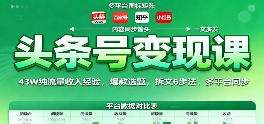 头条号变现课：43W纯流量收入经验，爆款选题，拆文6步法，多平台同步汇创网-网创项目_汇创网_中创网_福缘网_冒泡网_网创项目平台汇创网