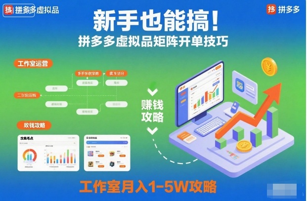 新手也能搞！拼多多虚拟品矩阵开单技巧，工作室月入1-5W攻略【揭秘】汇创网-网创项目_汇创网_中创网_福缘网_冒泡网_网创项目平台汇创网