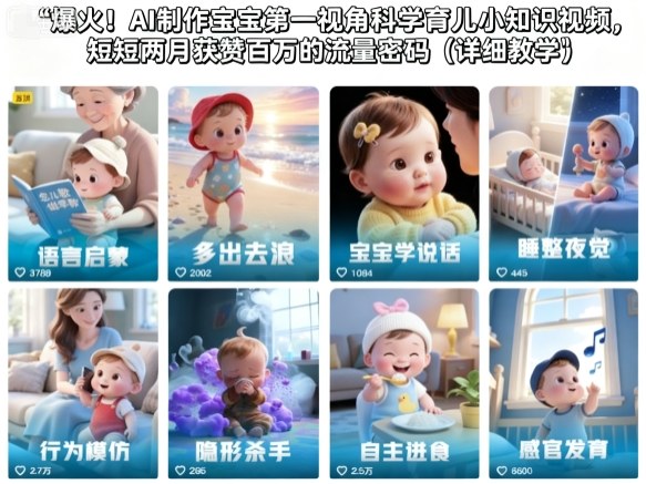 爆火！AI制作宝宝第一视角科学育儿小知识视频，短短两月获赞百万的流量密码（详细教学）汇创网-网创项目_汇创网_中创网_福缘网_冒泡网_网创项目平台汇创网
