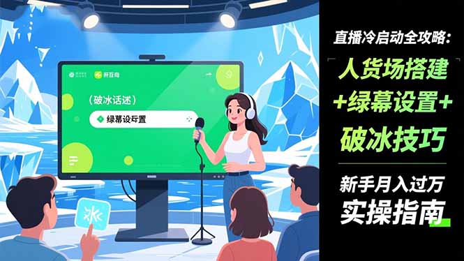 （16605期）直播冷启动全攻略:人货场搭建+绿幕设置+破冰技巧，新手月入过万实操指南汇创网-网创项目_汇创网_中创网_福缘网_冒泡网_网创项目平台汇创网