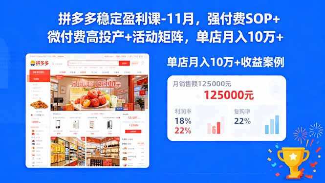 （16473期）拼多多稳定盈利课-11月，强付费SOP+微付费高投产+活动矩阵，单店月入10万+汇创网-网创项目_汇创网_中创网_福缘网_冒泡网_网创项目平台汇创网