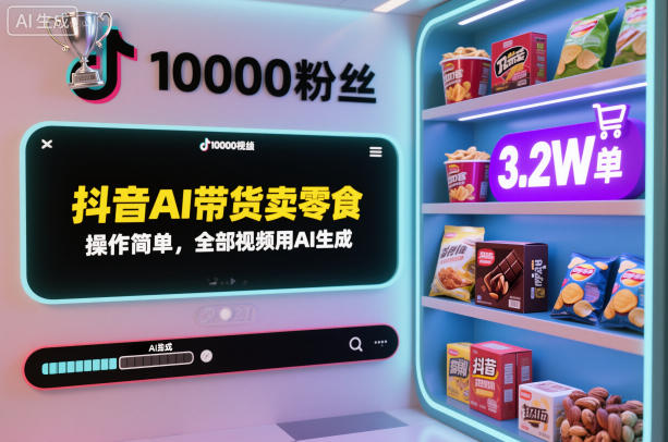 抖音AI带货卖零食，操作简单，全部视频用AI生成，一万粉丝，卖了3.2W单汇创网-网创项目_汇创网_中创网_福缘网_冒泡网_网创项目平台汇创网