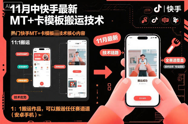 11月中快手最新MT+卡模板搬运技术,1:1搬运作品,可以搬运任何赛道(安卓手机)汇创网-网创项目_汇创网_中创网_福缘网_冒泡网_网创项目平台汇创网