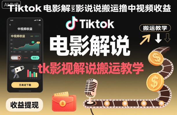 Tiktok电影解说搬运撸中视频收益,tk影视解说搬运教学汇创网-网创项目_汇创网_中创网_福缘网_冒泡网_网创项目平台汇创网