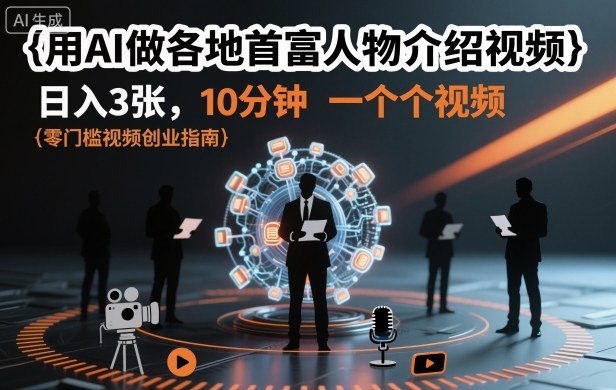 用AI做各地首富人物介绍视频，日入3张，10分钟一个视频汇创网-网创项目_汇创网_中创网_福缘网_冒泡网_网创项目平台汇创网