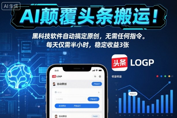 AI颠覆头条搬运!黑科技软件自动搞定原创,无需任何指令。每天仅需半小时,稳定收益3张【揭秘】汇创网-网创项目_汇创网_中创网_福缘网_冒泡网_网创项目平台汇创网