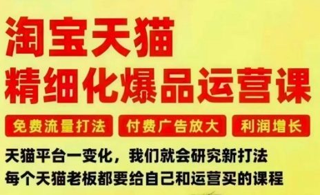 淘宝天猫精细化爆品运营课，免费流量打法-付费广告放大-利润增长-三大核心痛点，一次全部解决汇创网-网创项目_汇创网_中创网_福缘网_冒泡网_网创项目平台汇创网