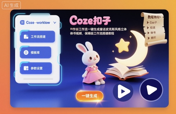 Coze扣子工作流一键生成童话皮克斯风格立体书视频,保姆级工作流搭建教程汇创网-网创项目_汇创网_中创网_福缘网_冒泡网_网创项目平台汇创网