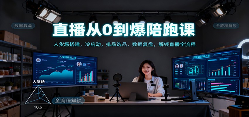 直播从0到爆陪跑课：人货场搭建，冷启动，排品选品，数据复盘，解锁直播全流程汇创网-网创项目_汇创网_中创网_福缘网_冒泡网_网创项目平台汇创网