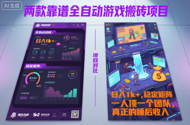 两款靠谱全自动游戏搬砖项目，日入1k+，稳定可矩阵，一人顶一个团队，真正的睡后收入【揭秘】汇创网-网创项目_汇创网_中创网_福缘网_冒泡网_网创项目平台汇创网