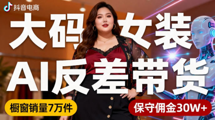抖音小众赛道，大码女装AI反差带货，不用直播，每天6条作品，橱窗卖7万件，保守佣金30W+汇创网-网创项目_汇创网_中创网_福缘网_冒泡网_网创项目平台汇创网