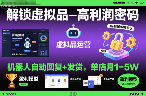 解锁虚拟品高利润密码：机器人自动回复+发货，单店月1-5W【揭秘】汇创网-网创项目_汇创网_中创网_福缘网_冒泡网_网创项目平台汇创网