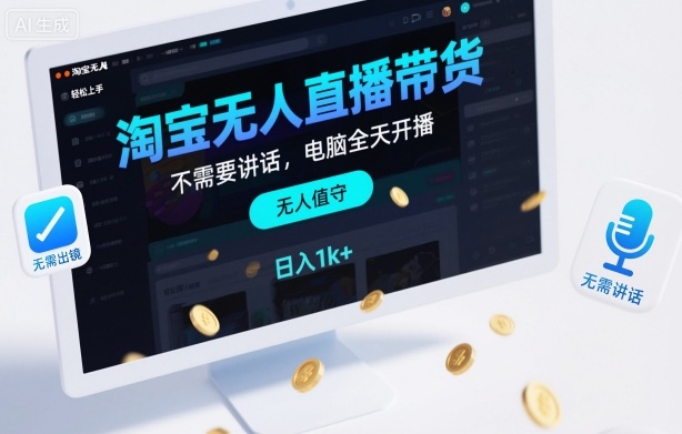 淘宝无人直播带货,不需要出镜,不需要讲话,电脑全天开播,轻松上手,日入1k+【揭秘】汇创网-网创项目_汇创网_中创网_福缘网_冒泡网_网创项目平台汇创网