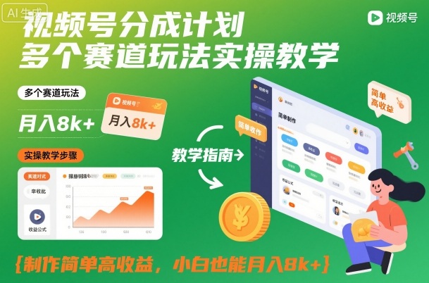 视频号分成计划多个赛道玩法实操教学,制作简单高收益,小白也能月入8k+汇创网-网创项目_汇创网_中创网_福缘网_冒泡网_网创项目平台汇创网