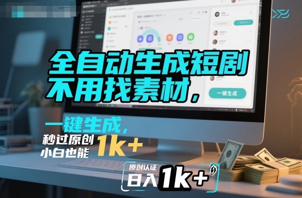 全自动生成短剧,不用找素材,不用剪辑,一键生成,秒过原创,小白也能轻松日入1k+【揭秘】汇创网-网创项目_汇创网_中创网_福缘网_冒泡网_网创项目平台汇创网