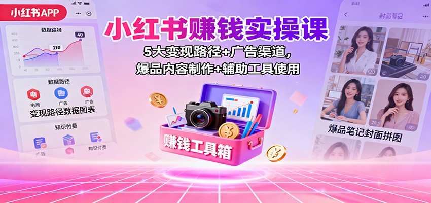 小红书赚钱实操课：5大变现路径+广告渠道，爆品内容制作+辅助工具使用汇创网-网创项目_汇创网_中创网_福缘网_冒泡网_网创项目平台汇创网