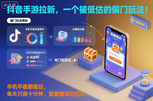 抖音手游拉新,一个被低估的偏门玩法!手机平板都能玩,每天只需十分钟,就能賺取四位数【揭秘】汇创网-网创项目_汇创网_中创网_福缘网_冒泡网_网创项目平台汇创网