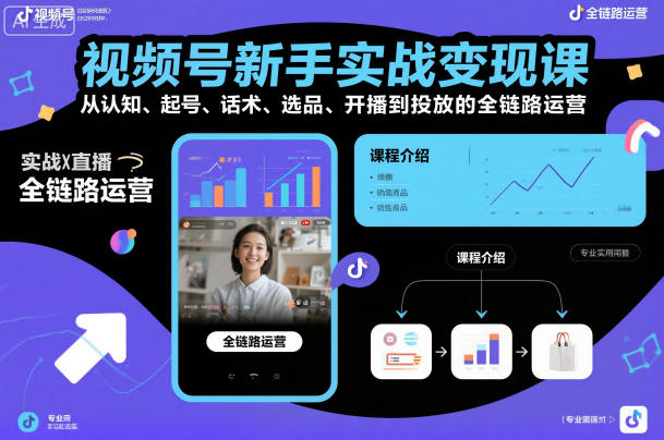 视频号新手实战变现课，从认知、起号、话术、选品、开播到投放的全链路运营汇创网-网创项目_汇创网_中创网_福缘网_冒泡网_网创项目平台汇创网