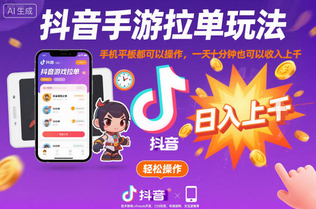 抖音手游拉单玩法,手机平板都可以操作,一天十分钟也可以收入上K【揭秘】汇创网-网创项目_汇创网_中创网_福缘网_冒泡网_网创项目平台汇创网