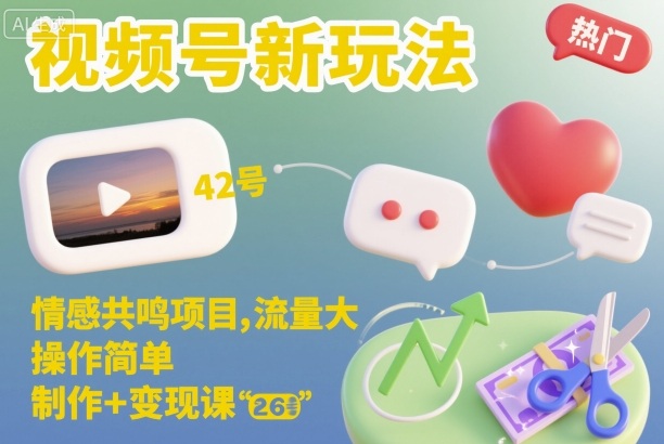 视频号新玩法,情感共鸣项目,流量大,操作简单,制作+变现课汇创网-网创项目_汇创网_中创网_福缘网_冒泡网_网创项目平台汇创网