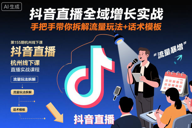 抖音直播全域增长实战第155期杭州线下课,手把手带你拆解流量玩法+话术模板汇创网-网创项目_汇创网_中创网_福缘网_冒泡网_网创项目平台汇创网