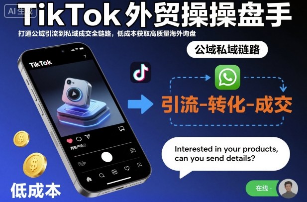 TikTok外贸操盘手,打通公域引流到私域成交全链路,低成本获取高质量海外询盘汇创网-网创项目_汇创网_中创网_福缘网_冒泡网_网创项目平台汇创网