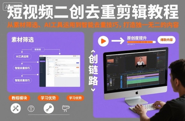 短视频二创去重剪辑教程，从素材筛选、AI工具运用到智能去重技巧，打造独一无二的内容汇创网-网创项目_汇创网_中创网_福缘网_冒泡网_网创项目平台汇创网
