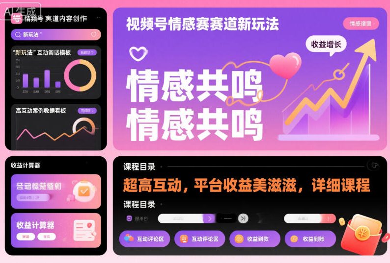 视频号情感赛道新玩法,超高互动,平台收益美滋滋,详细课程汇创网-网创项目_汇创网_中创网_福缘网_冒泡网_网创项目平台汇创网