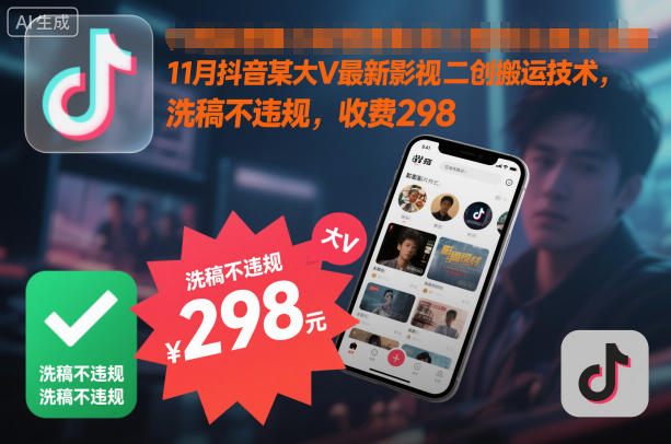 11月抖音某大V最新影视二创搬运技术，洗稿不违规，收费298汇创网-网创项目_汇创网_中创网_福缘网_冒泡网_网创项目平台汇创网