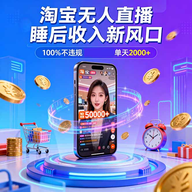 （16822期）淘宝无人直播，不违规不封号，直播100小时卖了5万，年底旺季！汇创网-网创项目_汇创网_中创网_福缘网_冒泡网_网创项目平台汇创网