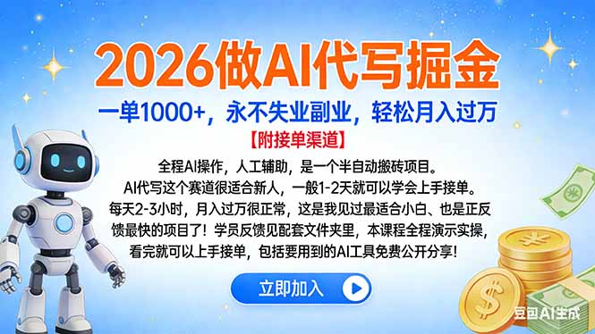 2026做AI代写掘金，一单1000+，永不失业副业，轻松月入过万汇创网-网创项目_汇创网_中创网_福缘网_冒泡网_网创项目平台汇创网