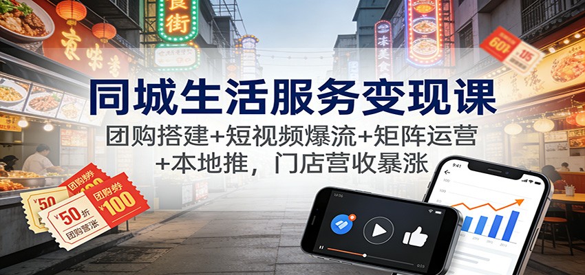 同城生活服务变现课：团购搭建+短视频爆流+矩阵运营+本地推，门店营收暴涨汇创网-网创项目_汇创网_中创网_福缘网_冒泡网_网创项目平台汇创网