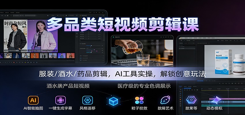 多品类短视频剪辑课:服装/酒水/药品剪辑,AI工具实操,解锁创意玩法汇创网-网创项目_汇创网_中创网_福缘网_冒泡网_网创项目平台汇创网
