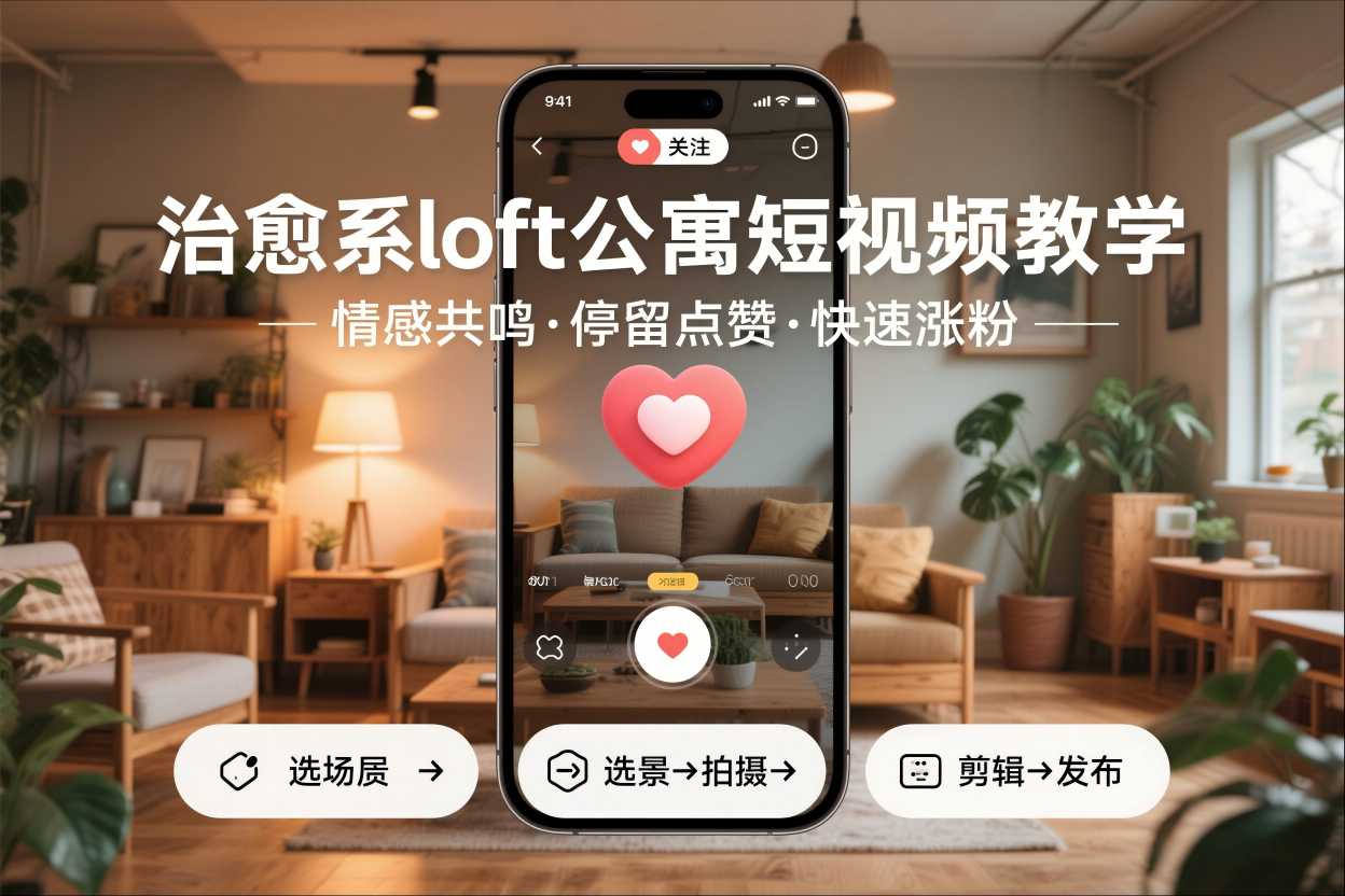 治愈系loft公寓短视频制作教学，情感共鸣引停留点赞关注，快速起号涨粉汇创网-网创项目_汇创网_中创网_福缘网_冒泡网_网创项目平台汇创网